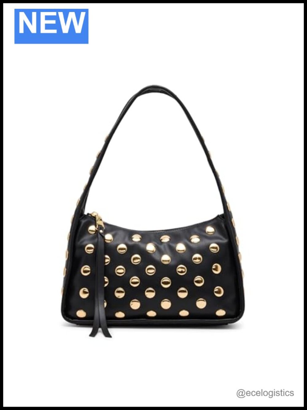 Studded Hobo Bag with Shoulder Strap Zipper Pocket Polyurethane